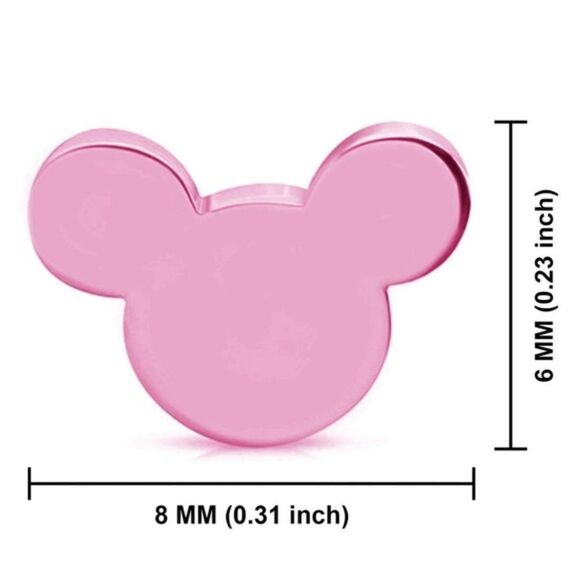 Pink 316L Stainless Steel Mickey Mouse Silhouette Post Back Stud Earrings - Picture 3 of 5